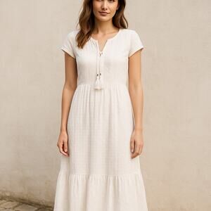 Kate & Sam Ruffle Midi Dress Size S White Eyelet Floral Embroidered Trad Wife